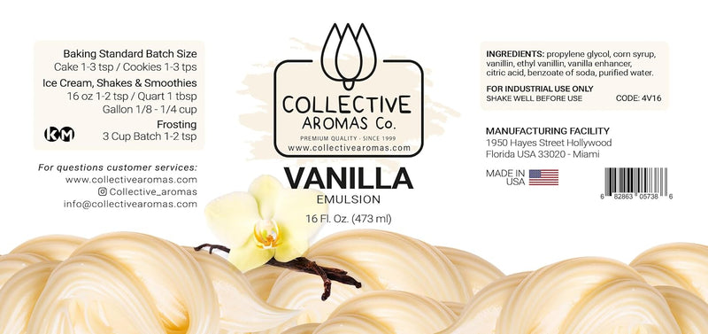 Clear Vanilla Extract for Baking - Natural Vanilla Flavoring Emulsion for Cookies, Frosting, Ice Cream, Smoothies & Beverage - 16 fl oz Kosher, Vanilla Extract by Collective Aromas Co. (Vanilla)