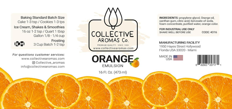 Orange Extract for Baking - Natural Orange Flavoring Emulsion for Cookies, Frosting, Ice Cream, Smoothies and Beverage - 16 fl oz Kosher Orange Flavor by Collective Aromas Co.