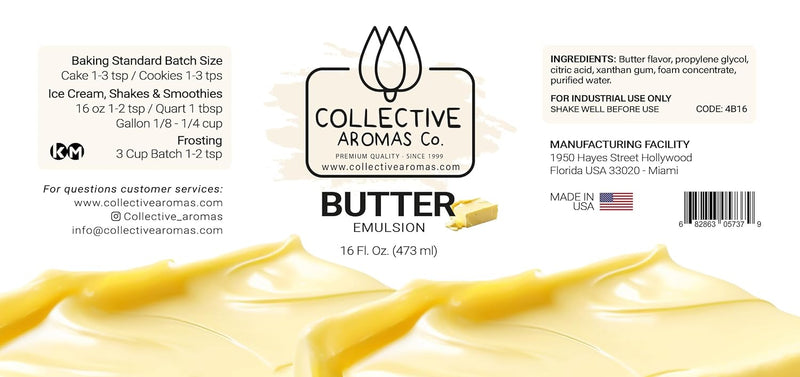 Butter Extract for Baking - Natural Butter Flavoring Emulsion for Cookies, Frosting, Ice Cream, Smoothies and Beverage - 16 fl oz Kosher, Butter Flavor by Collective Aromas Co.