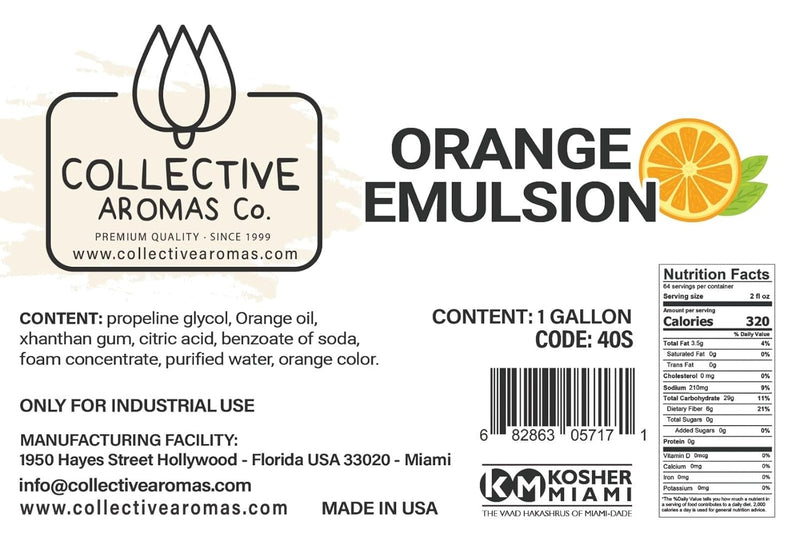 Orange Extract for Baking - Natural Orange Flavoring Emulsion for Cookies, Frosting, Ice Cream, Smoothies and Beverage - 1 Gallon Kosher Orange Flavor by Collective Aromas Co.