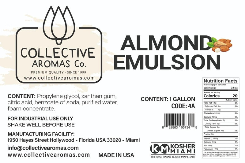 Almond Extract for Baking - Natural Almond Flavoring Emulsion for Cookies, Frosting, Ice Cream, Smoothies & Beverage - 1 Gallon Kosher, Pure Almond Extract by Collective Aromas Co.