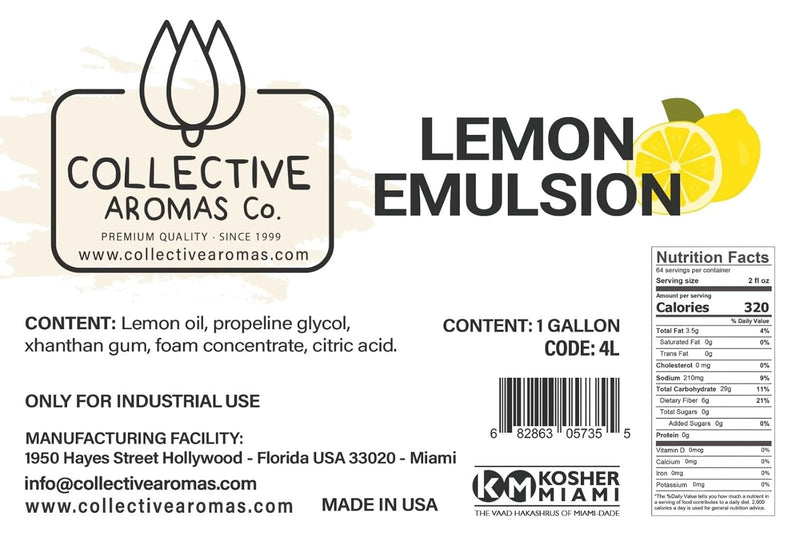 Lemon Extract for Baking - Natural Lemon Flavoring Emulsion for Cookies, Frosting, Ice Cream, Smoothies & Beverage - 1 Gallon Kosher, Pure Lemon Extract by Collective Aromas Co.