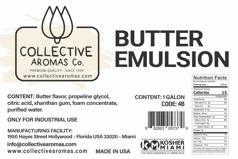 Butter Extract for Baking - Natural Butter Flavoring Emulsion for Cookies, Frosting, Ice Cream, Smoothies and Beverage - 1 Gallon Kosher, Butter Flavor by Collective Aromas Co.