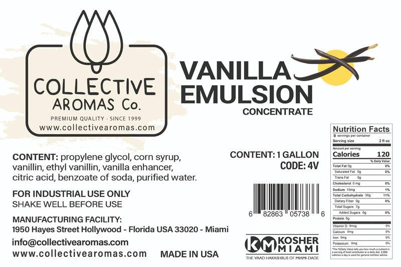 Clear Vanilla Extract for Baking - Natural Vanilla Flavoring Emulsion for Cookies, Frosting, Ice Cream, Smoothies & Beverage - 1 Gallon Kosher, Pure Vanilla Extract by Collective Aromas Co.